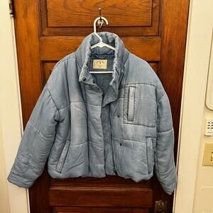 Electric & Rose Puffer Jacket Blue Quilted Tencel Oversized Winter Coat XS $248